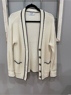 Old Navy Cream Knit Cardigan with navy Trim